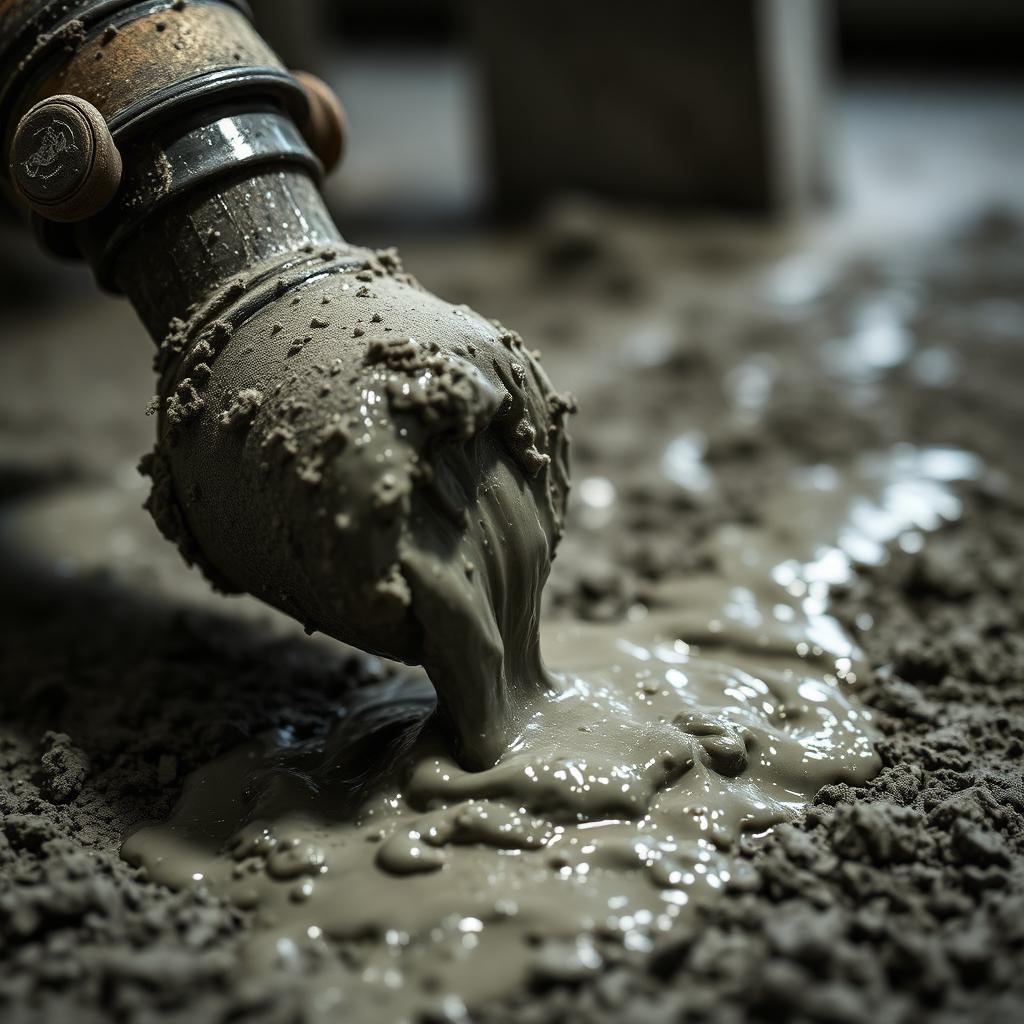 Concreto fresco sendo bombeado em obra